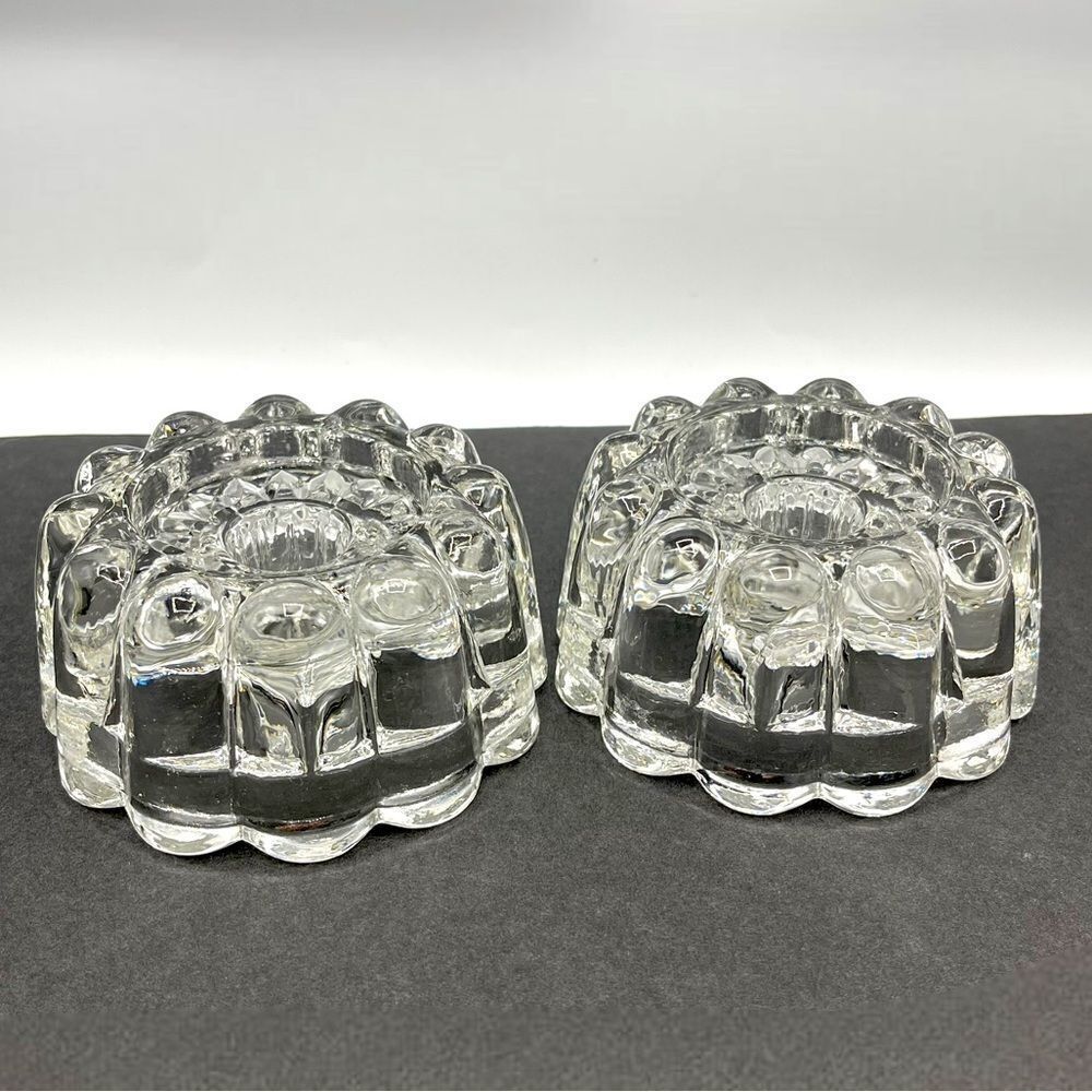 Vintage Princess House 3-Way Round Ribbed Crystal Candle Holder Pair